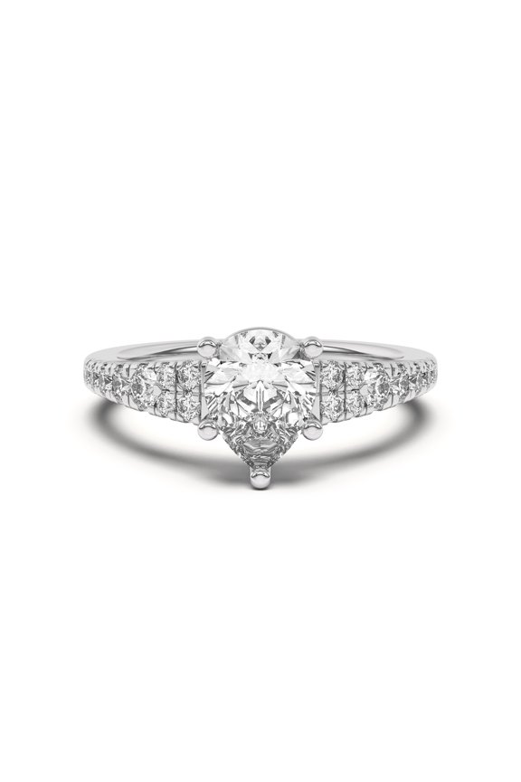 2.02 Ct Pear Cut Lab Created Diamond Solitaire with Accents Ring for Women's - Women's Engagement and Wedding Ring - 14K White Gold Plated Ring - Prong Setting for a Lasting Impression