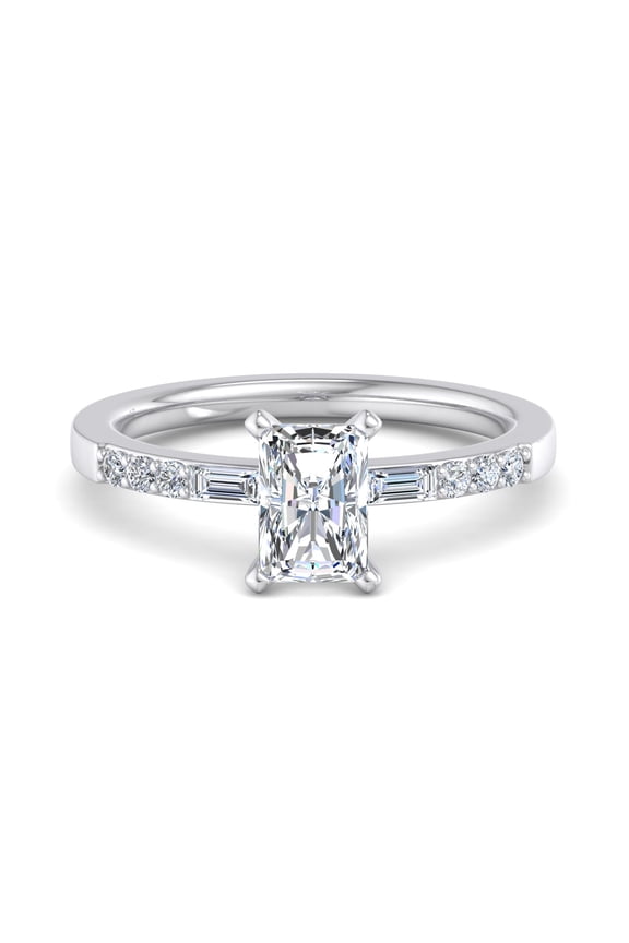 2.02 Ct Radiant Cut Engagement Ring - 14K White Gold Plated Solitaire with Accent Diamonds - Wedding Trilogy Band - Lab-Created Simulated Diamond - Perfect for Gifting on Anniversary