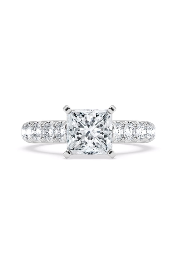 2.13 Ct Princess Cut Diamond Engagement Ring - Beautiful Hidden Halo Setting with Lab-Created Stone - Crafted in Luxurious 14K White Gold Plated Rings - Ideal for Celebrating Love