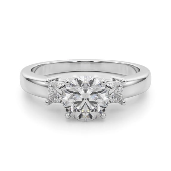 Earth Jewel 2.13 Ct Round Cut Lab-Created Simulated Diamond Engagement Ring - Stunning Three Stone Wedding Ring with Split Shank Design - 14K White Gold Plated Ring - Perfect Gift for Her on Birthday