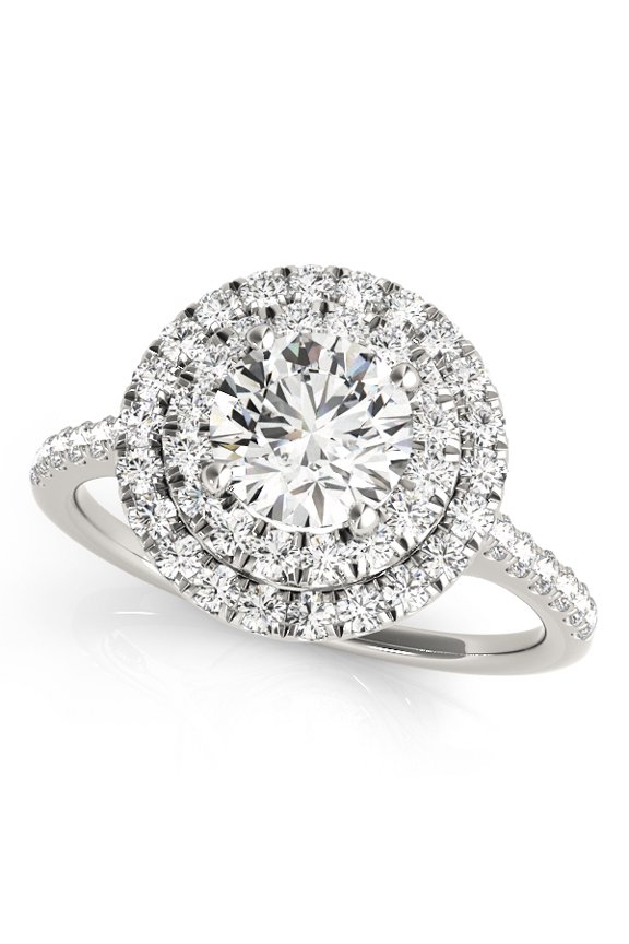 2.13 Ct Round Cut Solitaire Engagement Ring - Double Halo Design with Sparkling Accent Diamonds - 14K White Gold Plated Setting - Luxurious Wedding Ring - Elegant Diamond Jewellery Gift