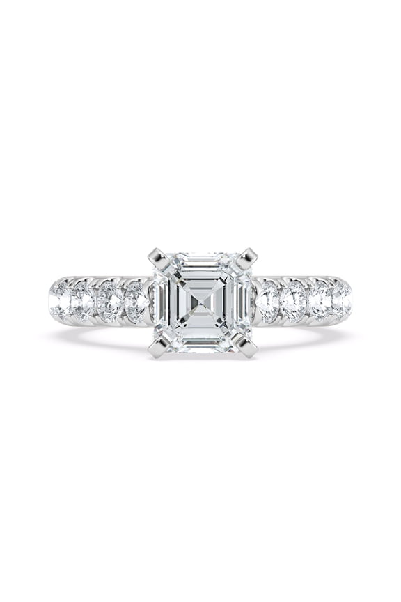 2.24 Ct Asscher Cut Lab-Created Diamond Engagement Ring - Gorgeous Hidden Halo with Unique Accents - Crafted in 14K White Gold Plated - Perfect for Proposaland Treasured Gifts for Her