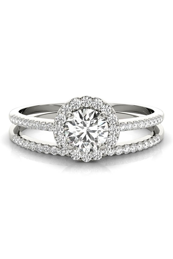 2 Ct Round Cut Jewellery Diamond Rings Wedding Sets - Lab-Created Simulated Diamond Halo Bridal Set - 14K White Gold Plated - Eternity Band Wedding Ring for Women - Gift for Women's