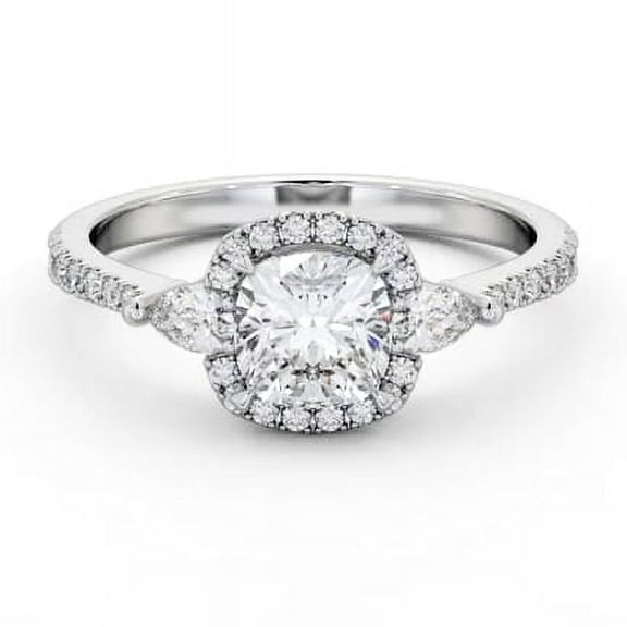 Earth Jewel 2 Ct VVS1/D Oval Diamond Solitaire Rings - 14K White Gold Plated Solitaire Rings - Classic Engagement Solitaire Rings - Halo Accent Ring for Her