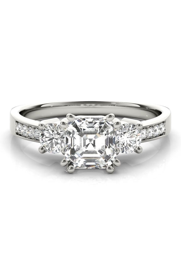 Asscher Cut 1.92 Ct Lab Created Diamond Ring - Crafted in 14K White Gold Plated Metal - Solitaire with Accent Design for Her - Exceptional Engagement Jewelry for Her with Stunning Details