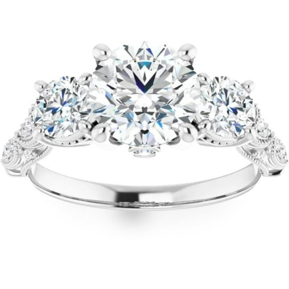 Earth Jewel Beautiful 2 Ct Round Cut Lab Created Diamond Ring for Her - 14K White Gold Plated Prong Setting - Perfect Engagement Ring for Women - Thoughtful Gift Idea for Birthdays and Anniversaries