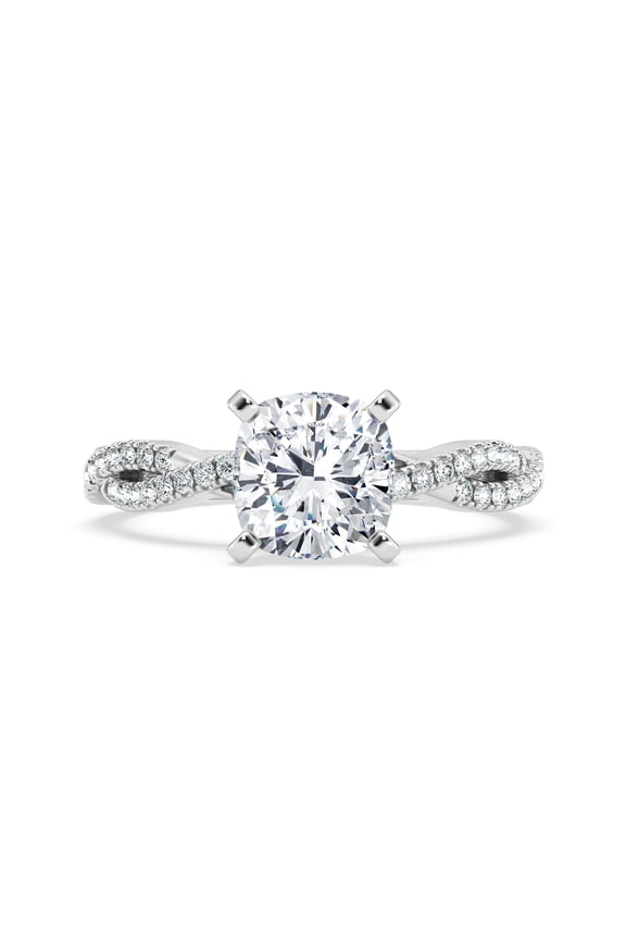 Cushion Cut Solitaire with Accent Diamond Ring - 1.49 Ct Prong Set Eternity Band - 14K White Gold Plated Engagement Ring - Infinity Twisted Shank Design - Ideal Valentine Proposal Gifts
