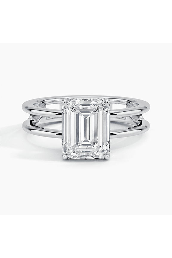 Elegant 2.24 Ct Emerald Cut Lab Created Simulated Diamond Engagement Ring - 14K White Gold Plated Ring - Perfect for Weddings and Special Occasion - Prong Setting for a Classic Look