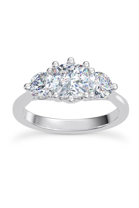 Gorgeous 2.02 Ct Cushion Cut Diamond Engagement Ring - Lab Created Simulated Diamond - 14K White Gold Plated Prong Set - Three Stone Design Ring - Perfect for Love and Lasting Memory
