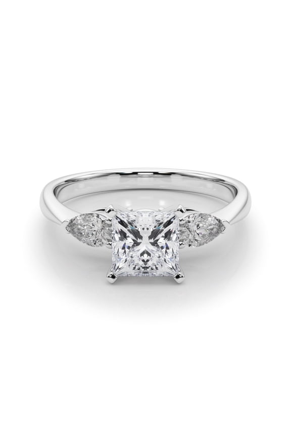 Prong Set Three Stone Ring - 1.6 Ct Princess Cut Lab Created Diamond - 14K White Gold Plated Ring - Ideal Engagement Ring - Unique Gift for Her - Beautiful Jewelry for Anniversary