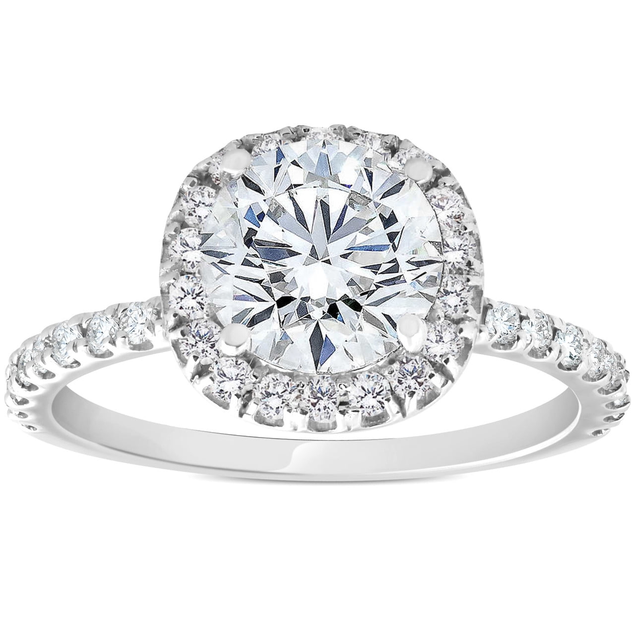 Earth Jewel Round Cut 2 Ct Diamond Rings - 14K White Gold Plated Ring ...