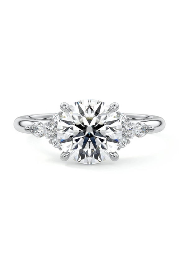 Round Cut Brilliant 1.7 Ct Diamond Ring For Women's - White Gold Plated 14K Diamond Ring - Solitaire with Accent Diamond Rings for Women's - Unique Design Diamond Rings for Women's