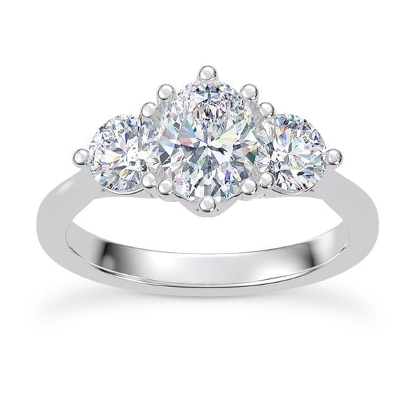 Earth Jewel Stunning 2.24 Ct Oval Cut Diamond Engagement Ring - Lab Created Diamond - 14K White Gold Plated Prong Setting - Three Stone Design Ring - Perfect for Celebrating Love and Special Moments