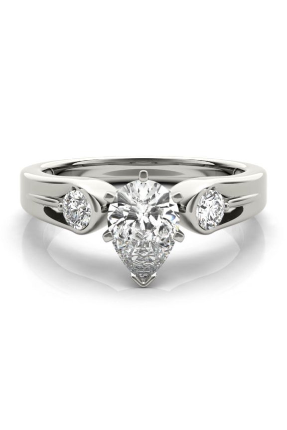 Three Stone Design 2.02 Ct Pear Cut Lab Created Diamond Ring - Double Prong Setting - 14K White Gold Plated for Women's Engagement and Wedding Jewelry - Gorgeous Bridal Jewelry