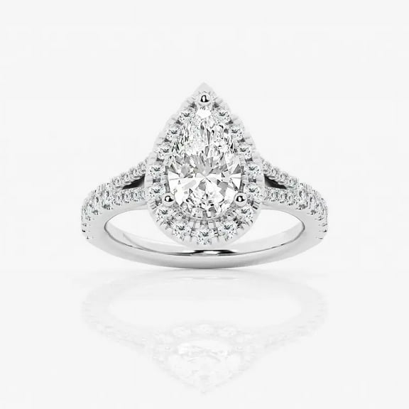 Earth Jewel Women's Engagement Halo Ring - 1.6 Ct Pear Shaped Lab Created Diamond - Split Shank Prong Setting in 14K White Gold Plated - Ideal for Weddings, Birthdays, or Anniversaries