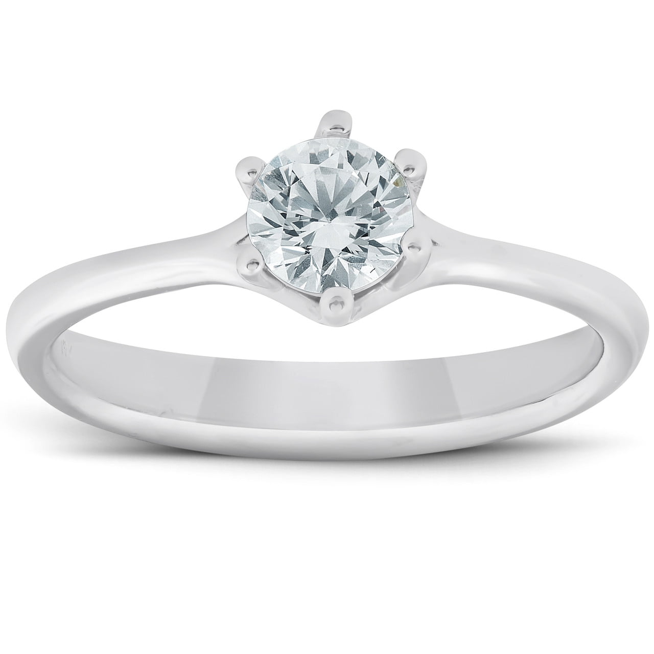 1ct Moissanite 925 Sterling Silver Ring - 18K White Gold Plated, Round Cut, Crown Shape, Six Prong, Lab-Created Diamond Alternative