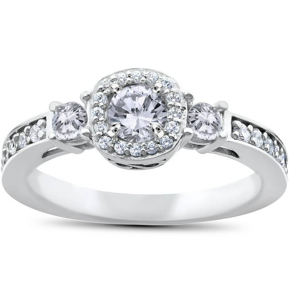 Earth Jewelry Opulent 1 Ct Round Cut Moissanite Wedding Ring - Moissanite - 14K White Gold Plated - Ideal for Engagement & Anniversary Gifts - Stunning Prong Setting for Women's