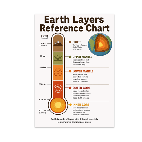 Earth Layers Reference Chart - Geology Students - 13x19 Poster Print