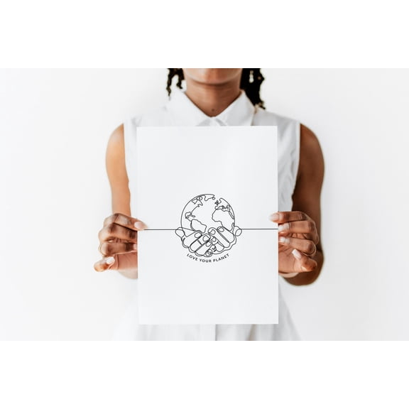 Earth Line Art Poster Save The Planet Poster Home Decor, 12x18 UNFRAMED