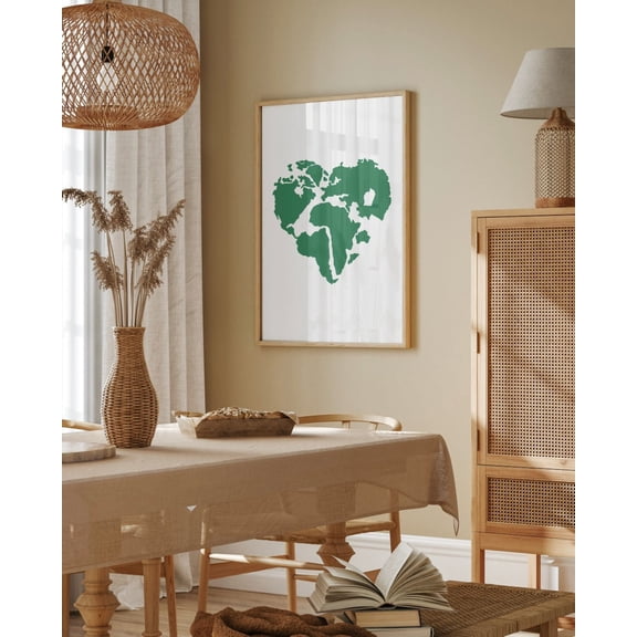 Earth Love Green World Map Decorative Interior Home Wall Art Poster