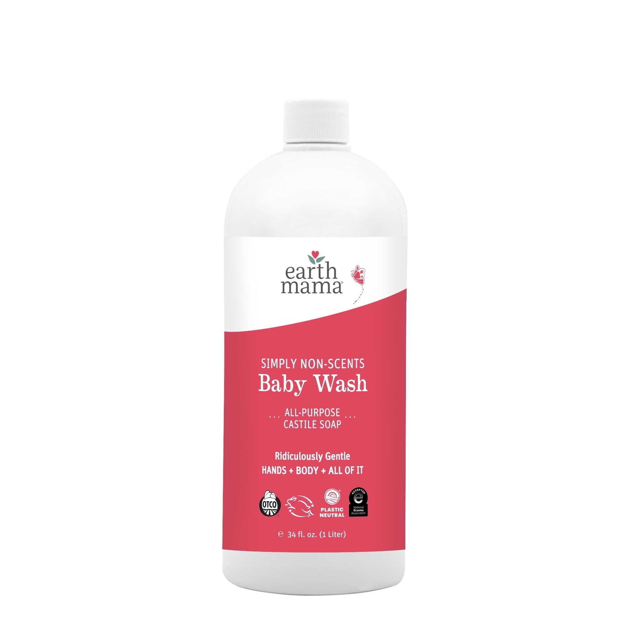 Earth Mama Simply Non-Scents Baby Wash, Castile Soap for Sensitive Skin, Unscented, 34 fl oz
