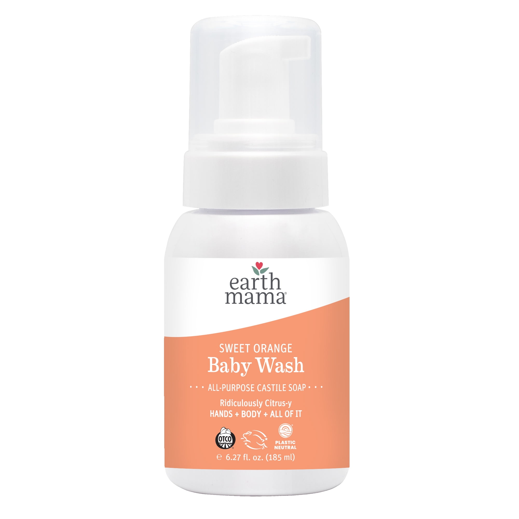 Earth Mama Organics Sweet Orange Baby Wash, Foaming Castile Soap, Sensitive Skin All Ages, 6.27 fl oz
