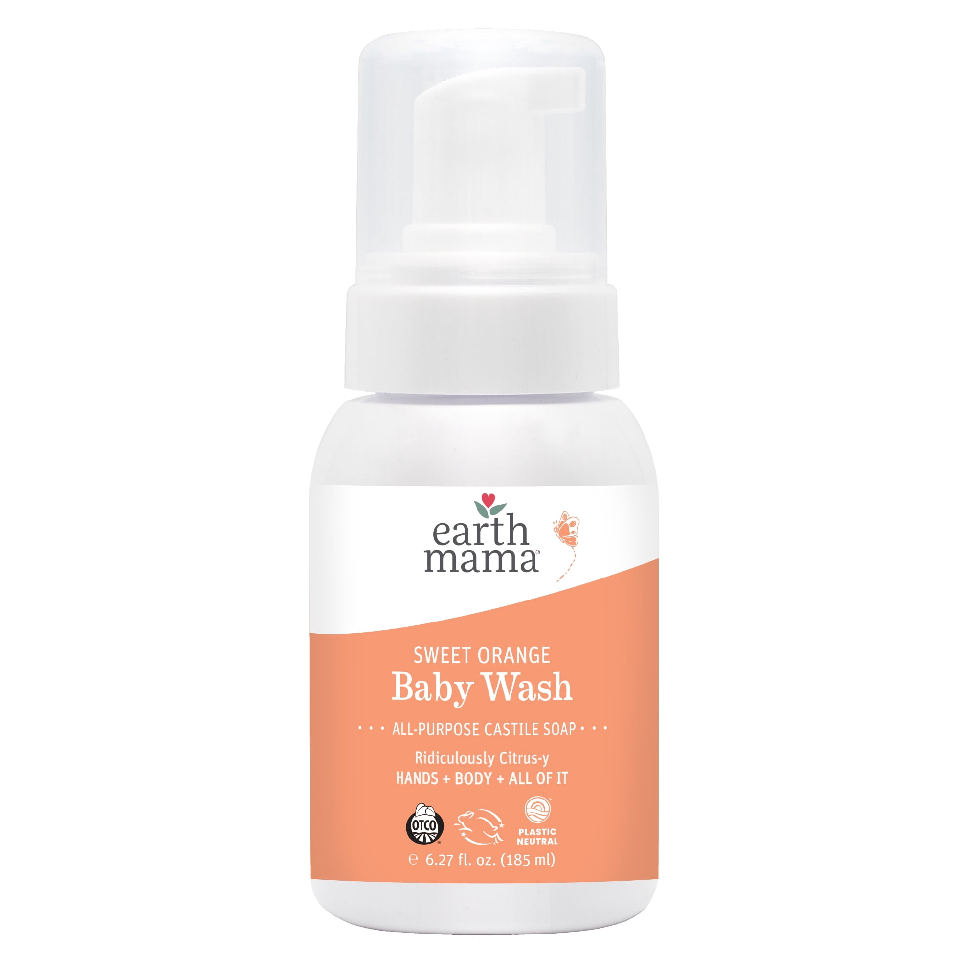Earth Mama Sweet Orange Baby Wash, Castile Soap for Sensitive Skin, Sweet Orange, 6.27 fl oz