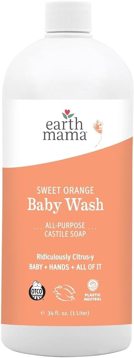 Earth Mama Sweet Orange Baby Wash, Castile Soap for Sensitive Skin, 34 fl oz