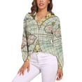 thumbnail image 1 of Earth Map Blouse Vintage Map of The World Kawaii Printed Blouses Women Street Fashion Shirt Summer Long-Sleeve Oversized Top, 1 of 7