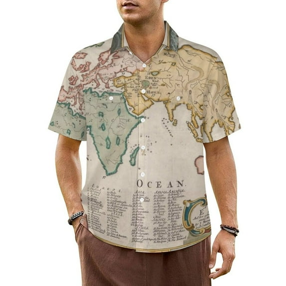 Earth Map Print Casual Shirt World Map 170 Novelty Hawaii Shirts Men Short-Sleeve Vacation