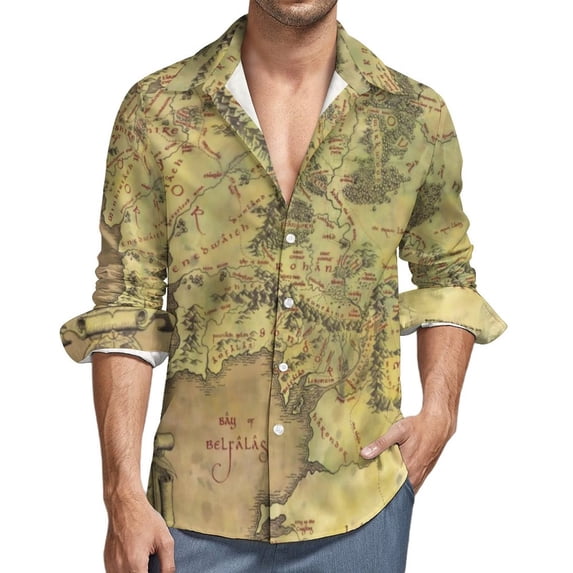 Earth Map Street Style Casual Shirt Men Vintage 1652 World Map Shirt Autumn Vintage Blouses Long Sleeve Graphic Oversize Clothes