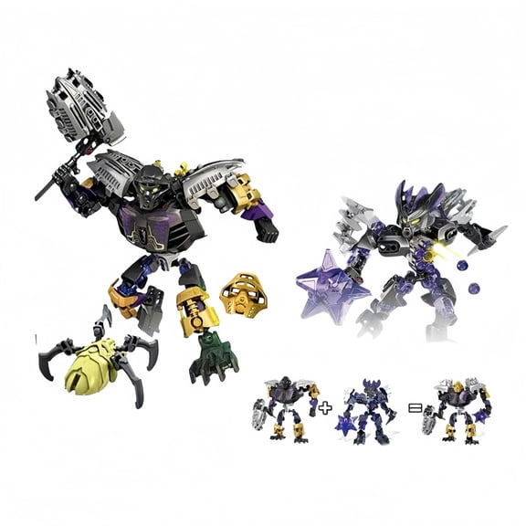 Earth Master & Earth Protector Action Figure Bundle, Combinable Robot Building Blocks Kit with Hammer & Spiders