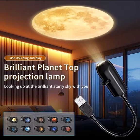 Earth Moon Projector Night Light, USB LED Star Galaxy Projector Lamp, 10 in 1 Planet Plug and Play Star Projector, Wall Switchable Pattern, Projection Lamp for Home Decoration