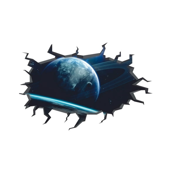 Earth Moon Saturn View Design Broken Wall Decor Removable Outer Space Wall Decal - 18" x 20" Vinyl Home Kids Bedroom Living Room Art Galaxy Adhesive Astronomical Bodies Wall Decoration Sticker