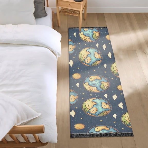 Earth Moon Star Cloud Runner Area Rug 2x6 Soft Non-Slip Washable Bedside Carpet for Hallway Bedroom Living Room Home Decor