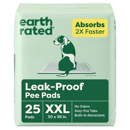 Earth Rated Leak-Proof Pee Pads, 2XL 30"x36", Unscented, 25 Count