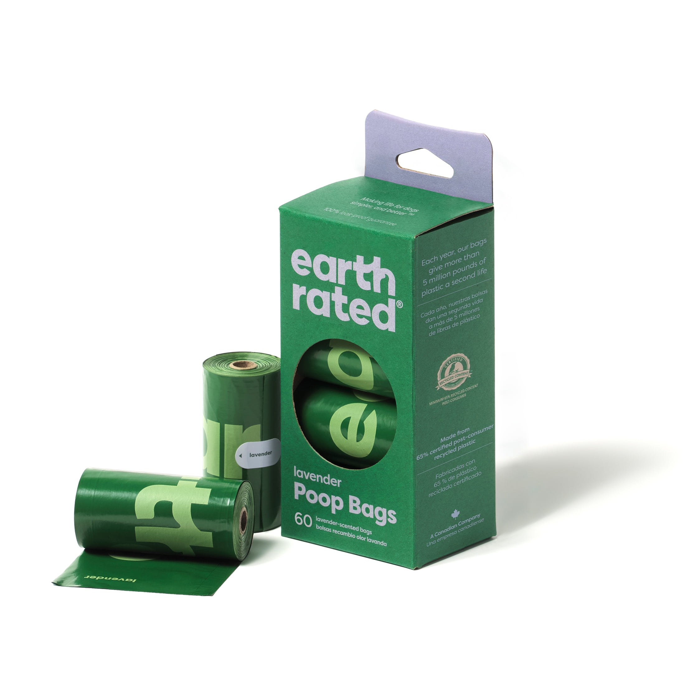 Earth Rated 60 Bags on 4 Rolls Lavender Scent, Green Bags