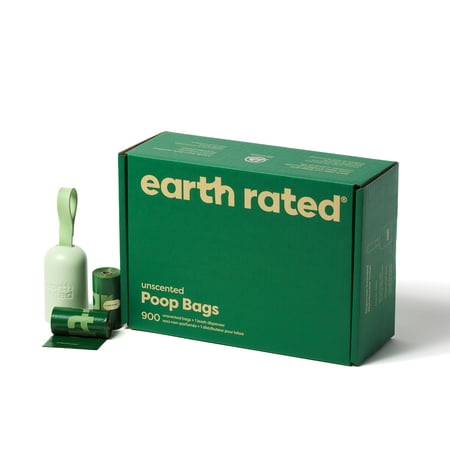 Earth Rated Dog Poop Bag Holder with Dog Poop Bags, Durable and Guaranteed Leakproof, Unscented, 1 Dispenser and 900 Bags