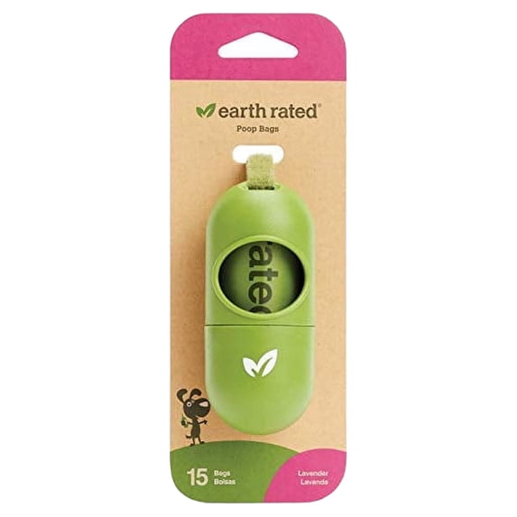 Earth Rated Dog Poop Bags Dispenser, Dog Poop Bag Holder Includes 1 Roll of 15 Lavender-scented Poop Bags