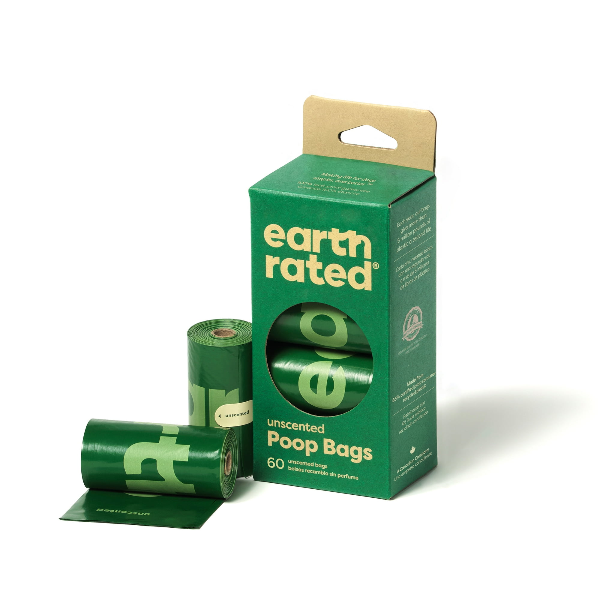 Earth Rated Dog Poop Bags, Ultra Thick and Leak Proof Dog Waste Bags, Unscented, 60 Count