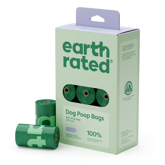 Earth Rated Lavender Leak-Proof Dog Poop Bags, 300 Count on 15 Single Refill Rolls