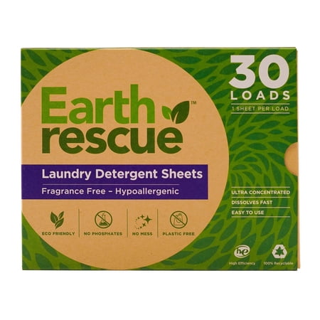 Earth Rescue Laundry Detergent Sheets Earth Rescue Laundry Detergent Sheets, Fragrance Free – Hypoallergenic, 30 Loads
