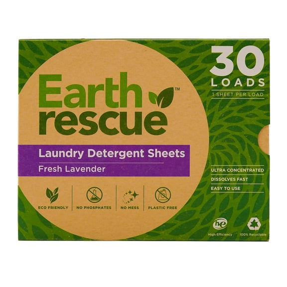 Earth Rescue Laundry Detergent Sheets, Fresh Lavender, 30 Loads