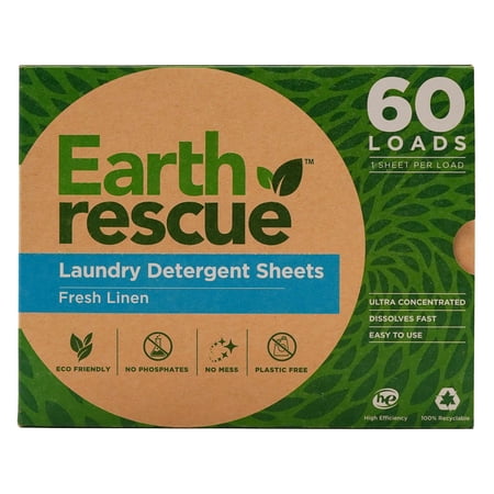 Earth Rescue Laundry Detergent Sheets, Fresh Linen, 60 Loads