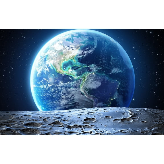 Earth Rise Poster, View from Moon Surface Space Wall Art, 12x18