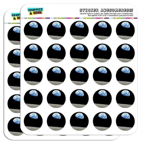 Earth Rising Over Lunar Moon Surface Horizon 1" Scrapbooking Crafting Stickers