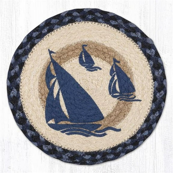 Earth Rug 80-443BB 10 x 10 in. MSPR-443 Blue Boat Printed Braided Round Trivet, Multi Color