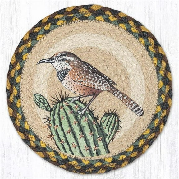 Earth Rug 80-051CWB 10 x 10 in. MSPR-51 Cactus Wren Bird Printed Braided Round Trivet, Multi Color