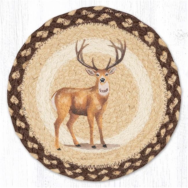 Deer Floral Printed Round Trivet - 10 Inch Jute Fiber, Hand-Stenciled, Naturally Water Resistant - View #3