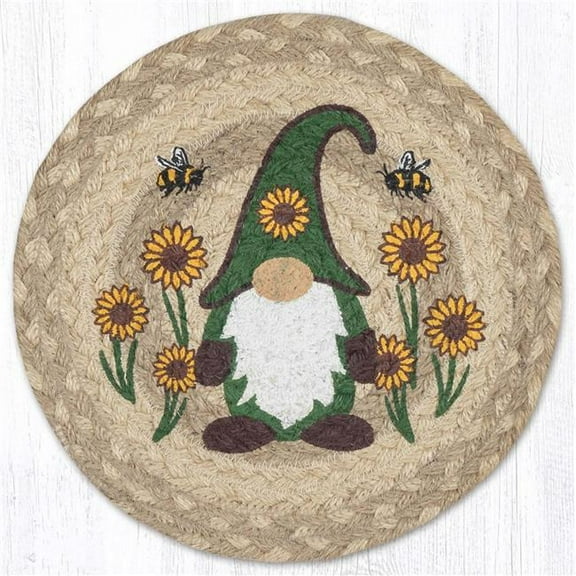 Earth Rug 80-776SG 10 x 10 in. MSPR-776 Sunflower Gnome Printed Braided Round Trivet, Multi Color